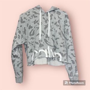 Calvin Klein Performance cropped hoodie grey + white, cheetah print size medium